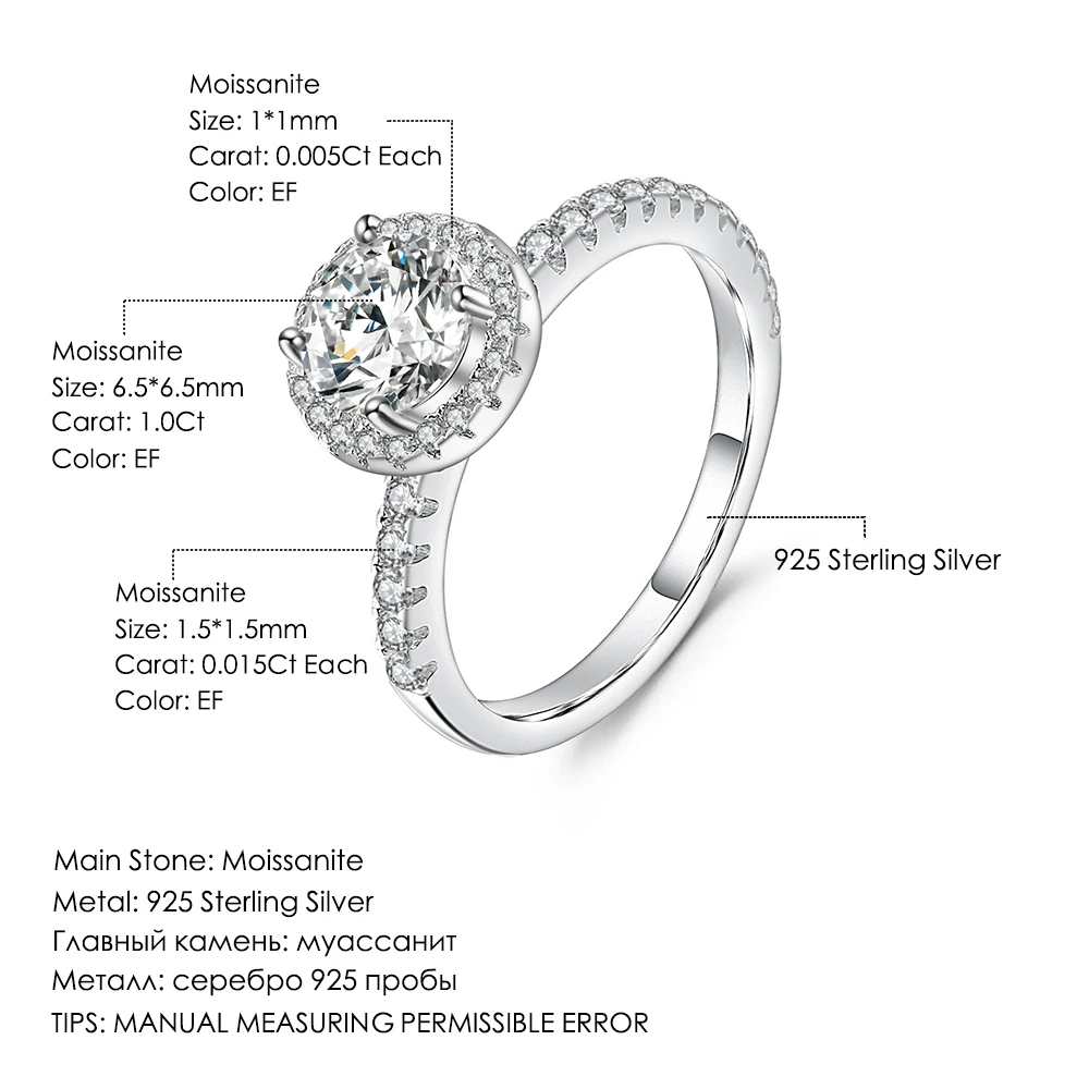 

GEM'S BALLET 925 Sterling Silver Jewelry Classic Halo Art Deco Moissanite Engagement Ring Set For Women Wedding(1.0Ct 6.5mm EF )