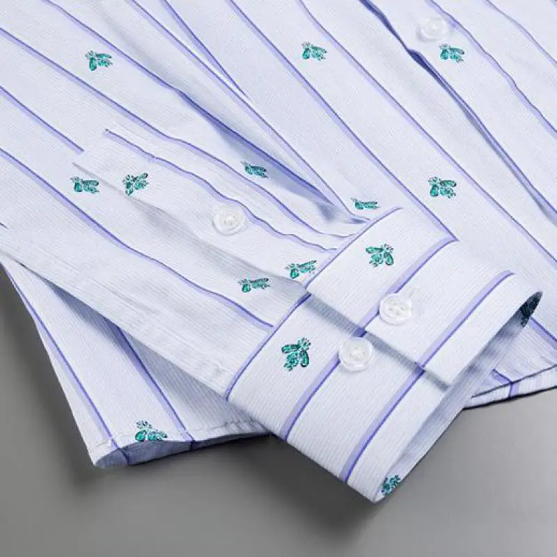 

100% Cotton Mens Shirts Luxury Bee Embroidery Long Sleeve Mens Dress Shirts Fashion Slim Fit Male Shirts Plus Size 3xl