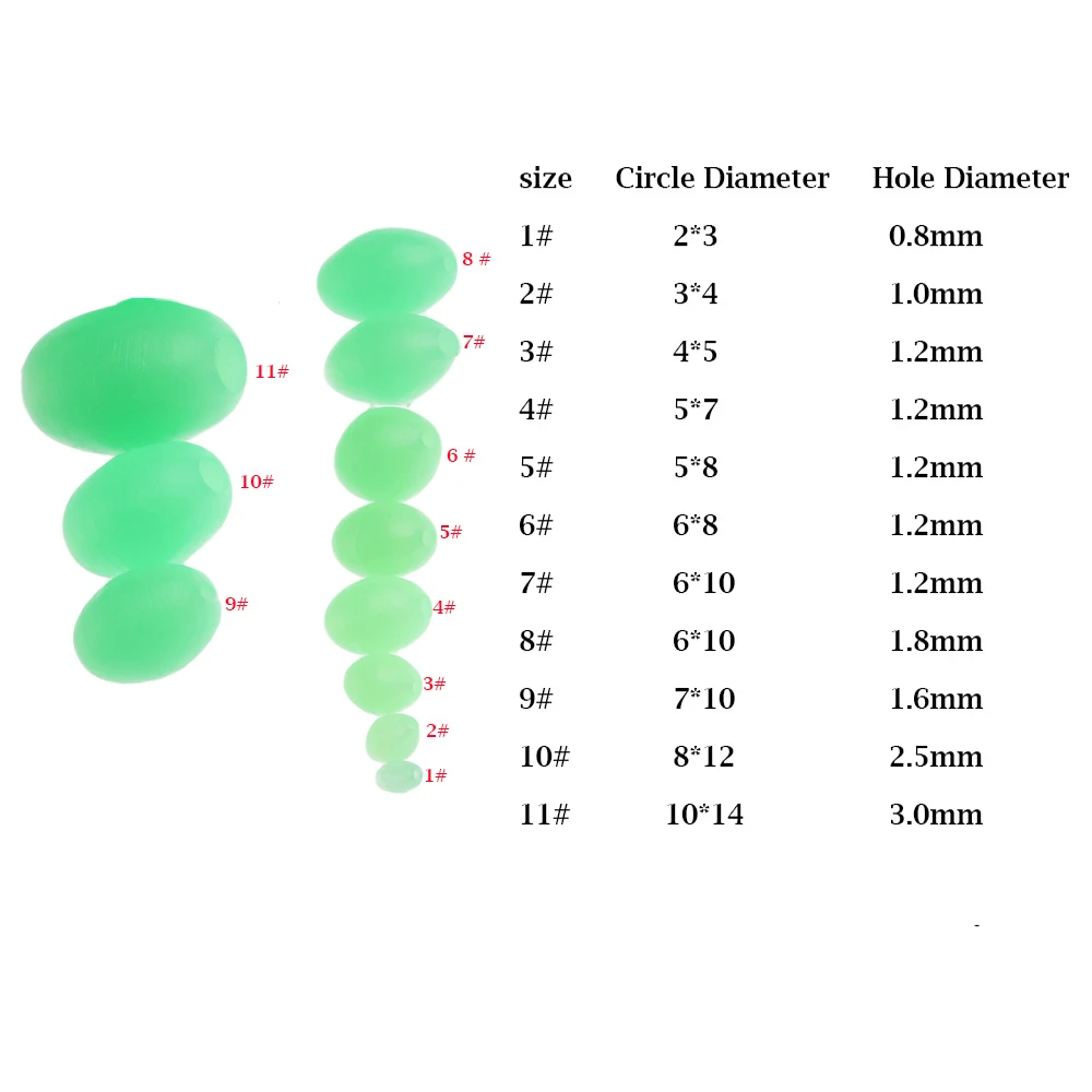 100 шт. поплавков для рыбалки овальной формы с бусинами для тройного крючка из пластика, светящихся в темноте, для грузил ригов и приманок.