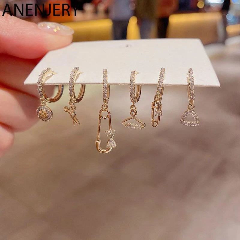 

Серьги-гвоздики Evimi, 6 шт./компл., из серебра 925 пробы, с цирконием