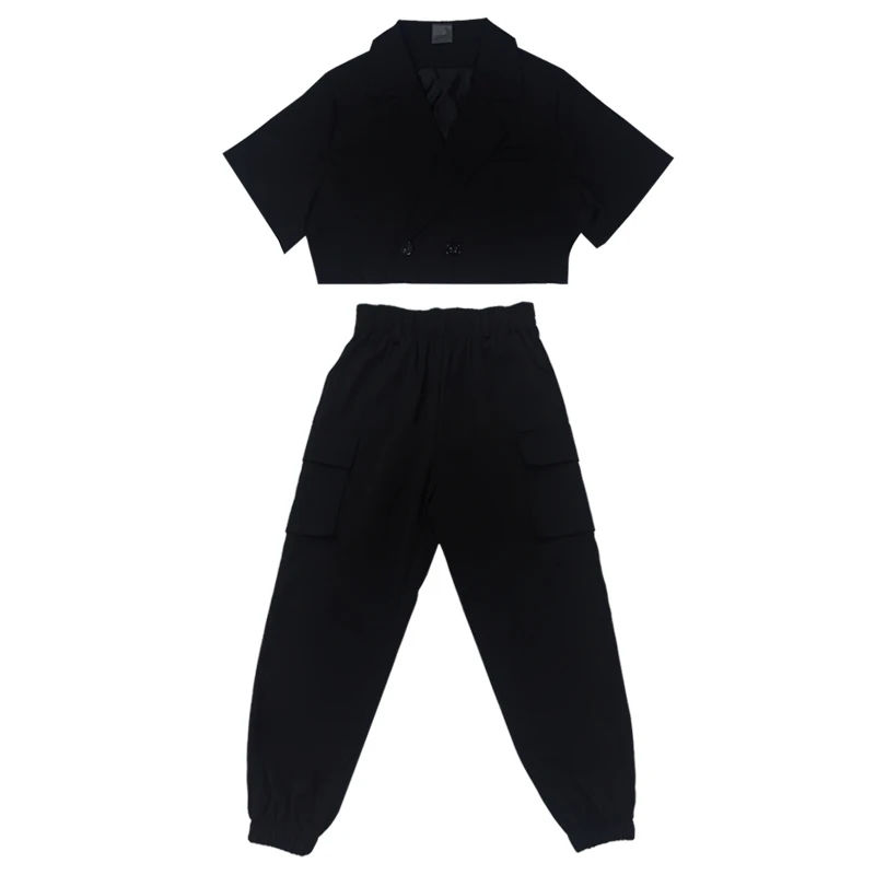 

2021 Girls Hip-Hop Clothes Children Catwalk Show Hiphop Black Suit Jazz Dance Performance Clothes Street Dance Rave Clothes