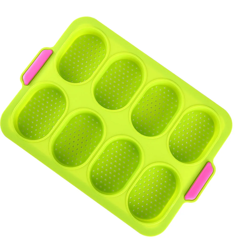 

1 Pcs 8 Grids Hamburger Tray French Bread Mold Non-stick Silicone Good Flexibility Baking DIY Heat Resistant Mould Home Supplies