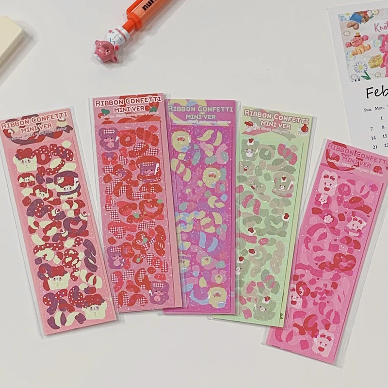 

1Pc Cute Bear Ribbon Laser Sticker Dream Waterproof Stickers Sparkling DIY Decoration Sticker Gift Kawaii School Supplies Tools