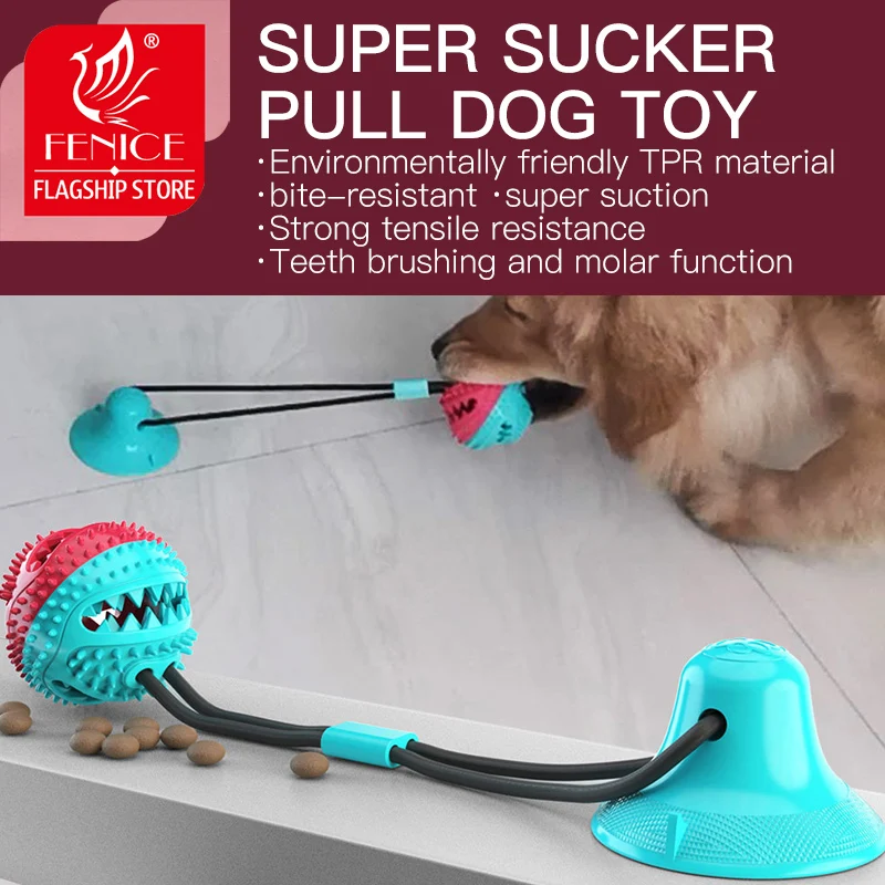 

Fenice Dog Toys Pet Puppy Interactive Suction Cup Push TPR Ball Toys Molar Bite Toy Elastic Ropes Dog Tooth Cleaning Chewing