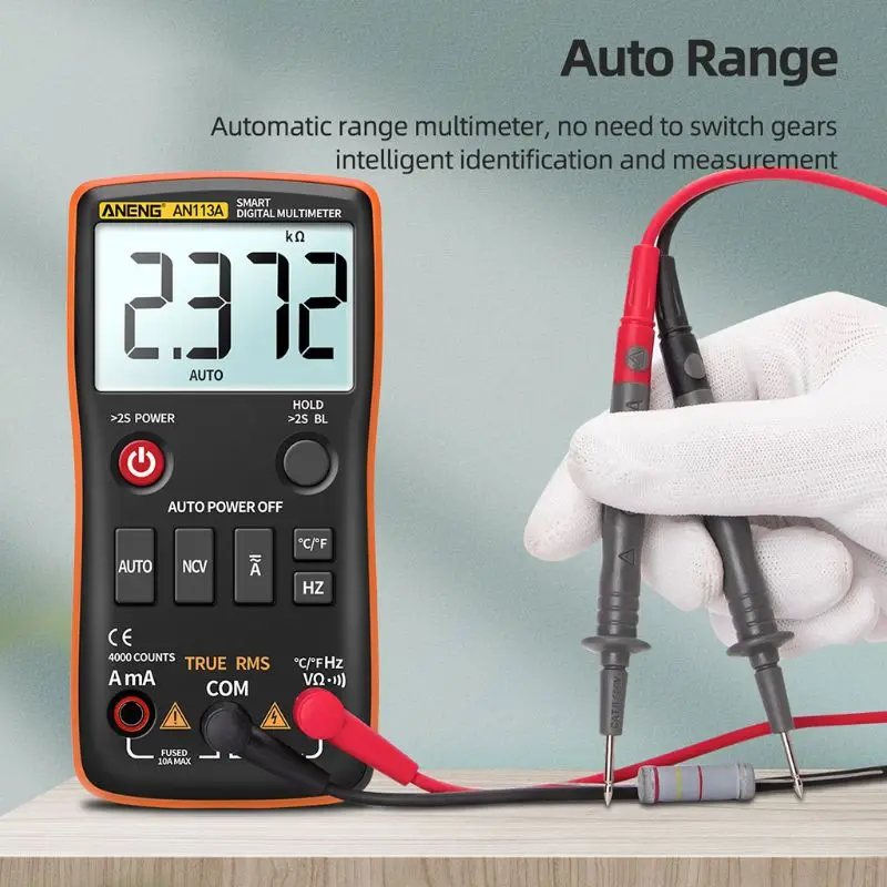 

AN113A Digital Multimeter True RMS with Temperature Tester 4000 Counts Auto-Ranging AC/DC Transistor Voltage Meter