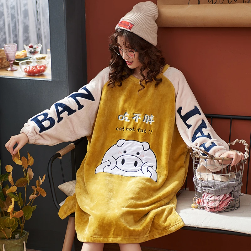 Милая Ночная рубашка 2019 фланелевая зимняя теплая женская ночная в стиле пэчворк