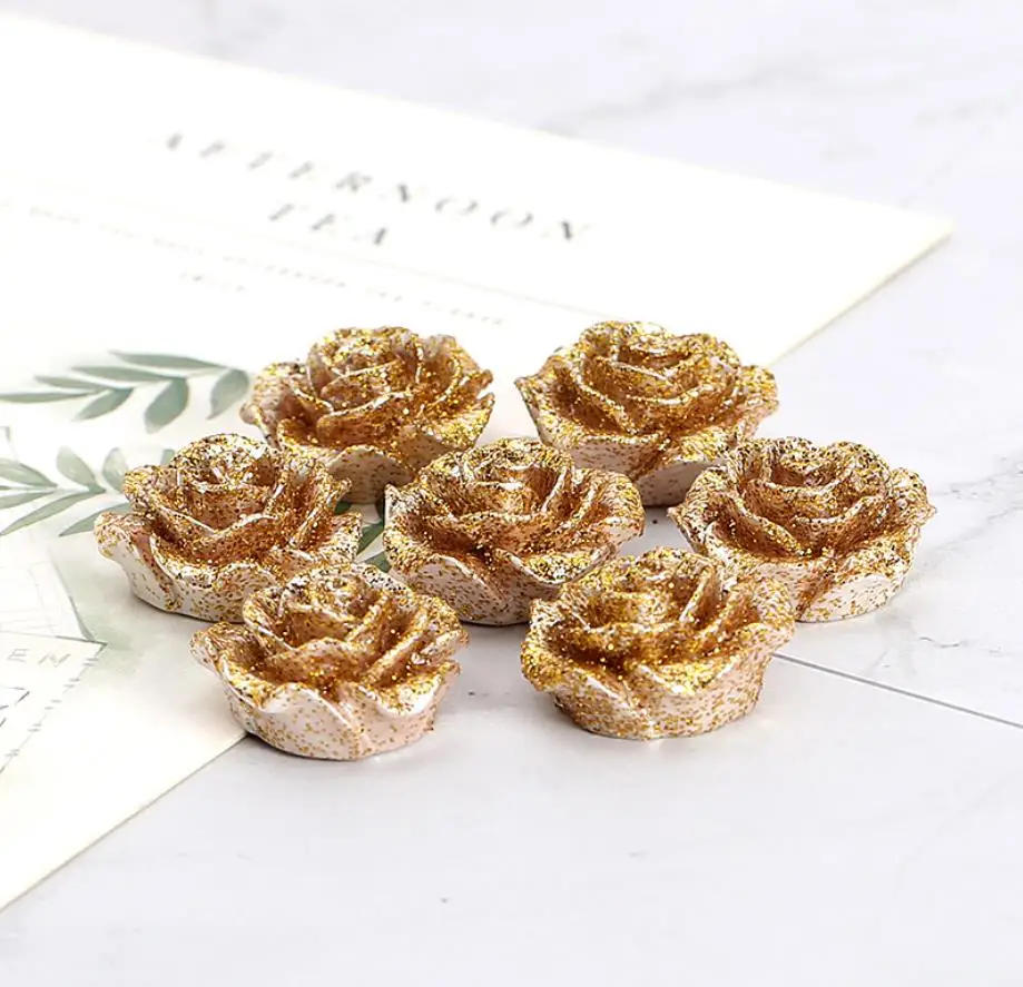 

Resin Flatback Golden Glitter Roses Cabochons Scrapbooking Craft DIY Hair Bow Decoration Headwear Accessory