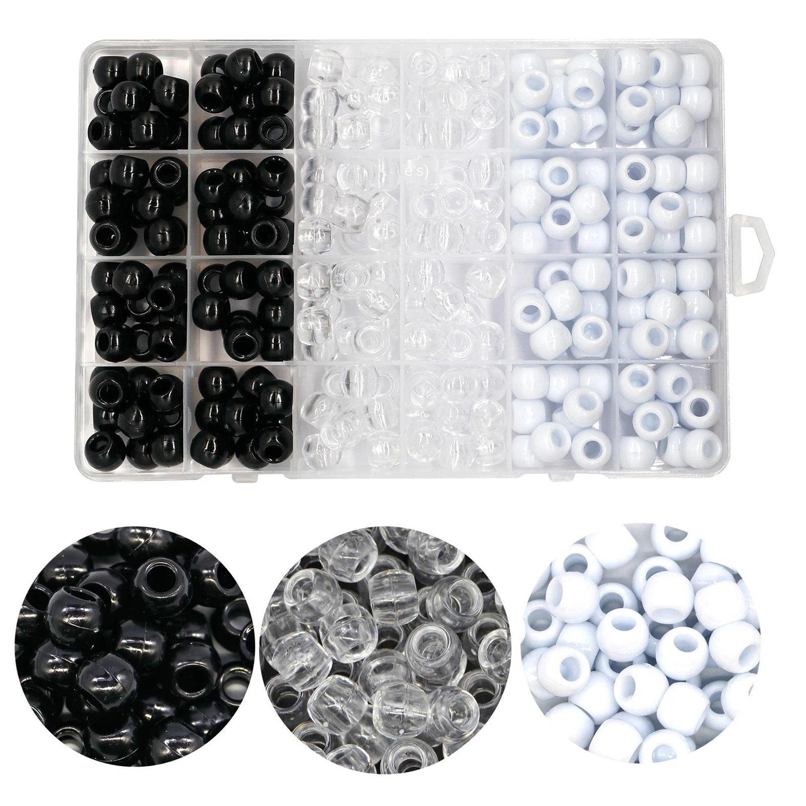 1Box Assorted DIY Craft Beads 240 Pcs Mixed Color Clear White Black Round Pony 12x10mm Hair Braid Dreadlocks | Красота и здоровье