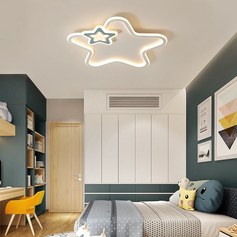 Современный светодиодный потолочный светильник для детской комнаты, светильник s для детской комнаты, для мальчиков и девочек, светильник в спальню, белый, розовый, потолочный светильник со звездами