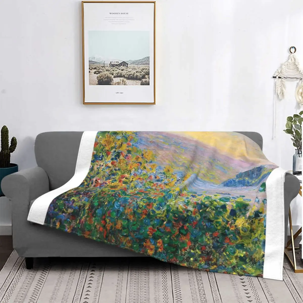 

Claude Monet-Manta de flores en Vtheuil, funda de cama a cuadros, manta de Anime con capucha, toalla de playa de lujo