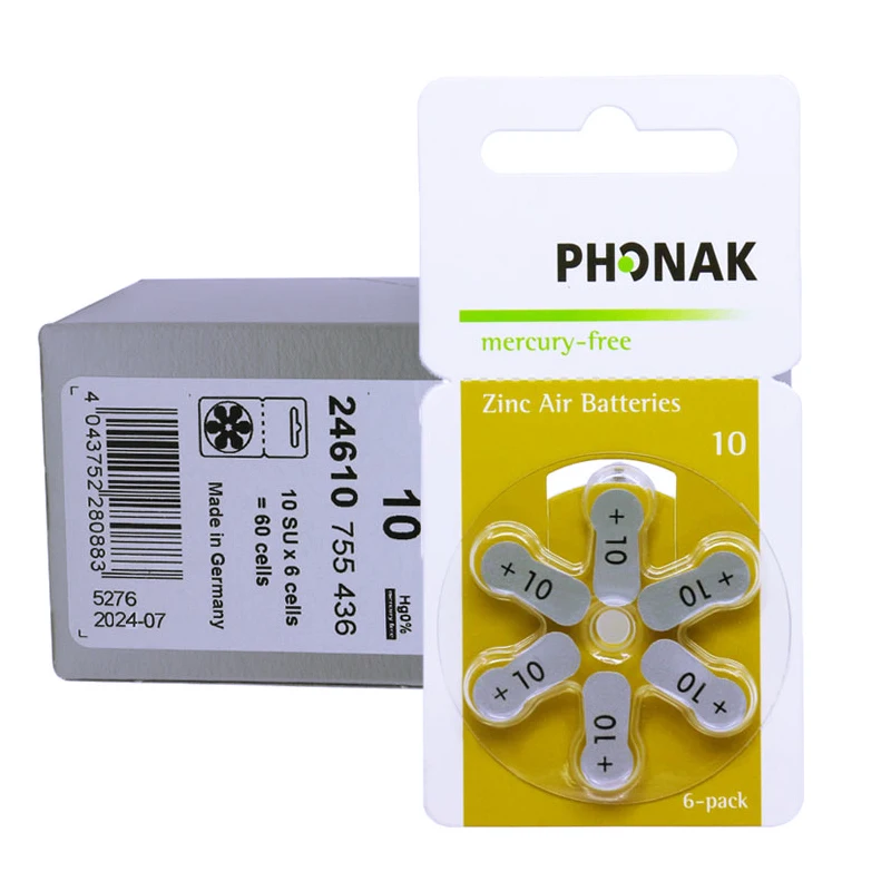 

60 x Phonak Hearing Aid Batteries 10 A10 10A P10 PR70 1.45V Germany Zinc Air Battery for CIC Hearing Aids Amplifiers Ear Devices