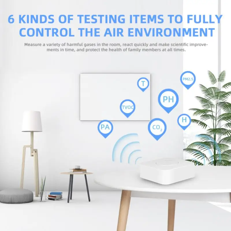 

Aubess Smart Air Box Home Automation Carbon Dioxide Humidity Sensor PM2.5, VOC,CO2 Temperature Sensor Alarm Detector