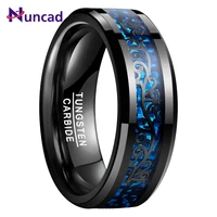 nuncad 8mm tungsten carbide ring mens ring black leaves carbon fiber tungsten steel ring polished finish hot sell