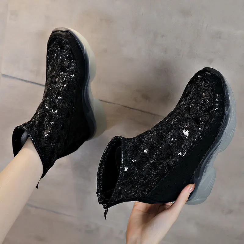 

Autumn 2021 New Women's Boots British Breathable Thin Boots Net Thick Bottoms Add Martin Boots Women's Boots Platform Boots