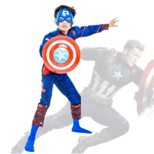 Boy captain america cosplay jumpsuit child avenger superhero costume shield kids happy halloween fantasy mask show