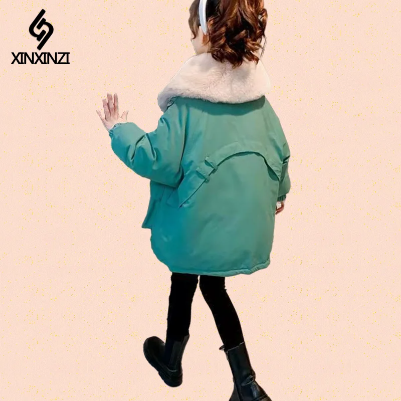 

Детская зимняя пуховая куртка из хлопка, новая модная одежда для девочек, детская одежда, плотная парка, меховой комбинезон с капюшоном, вер...