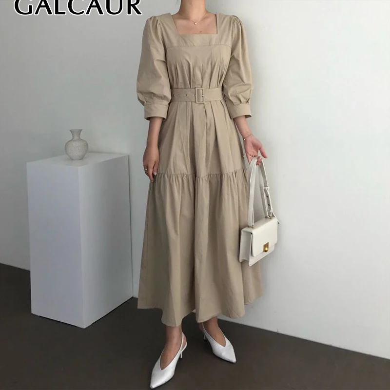 Элегантное Черное Платье GALCAUR для женщин минималистичные миди-платья с