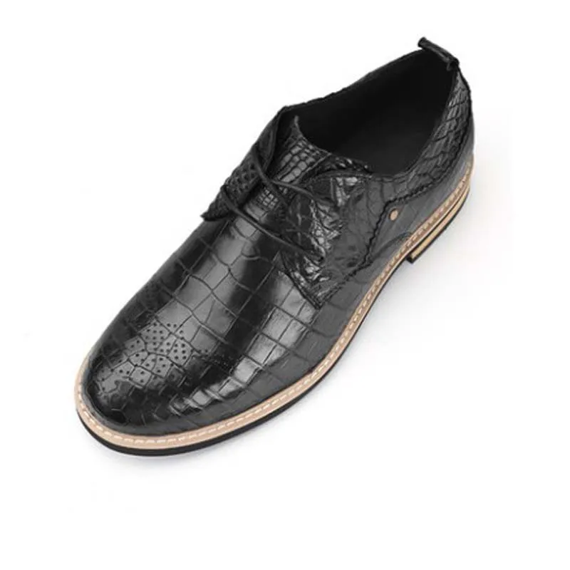

SL new crocodile leather men shoes male high-grade manual business youth High help black leisure men shoe tide