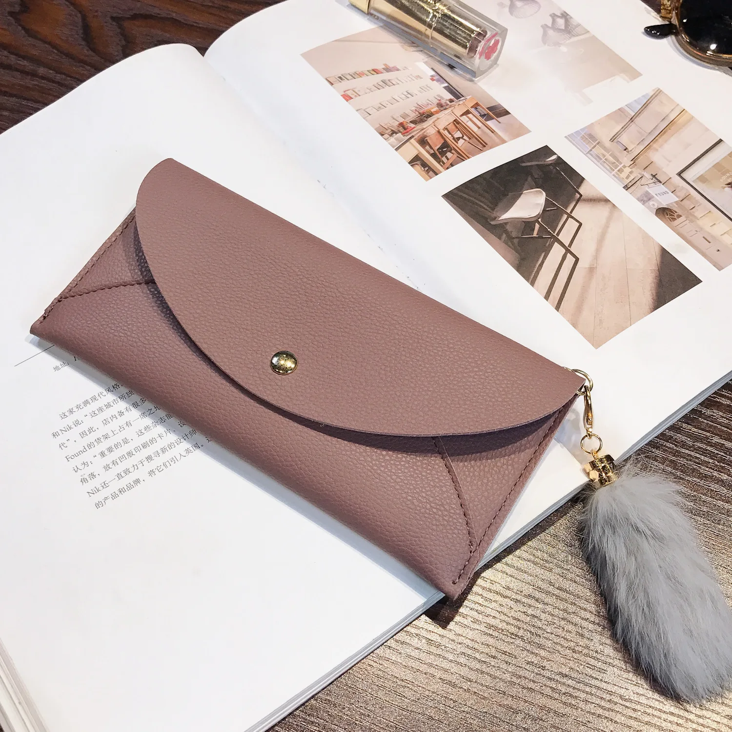 Женские Длинные кошельки из высококачественной кожи однотонные стандартные