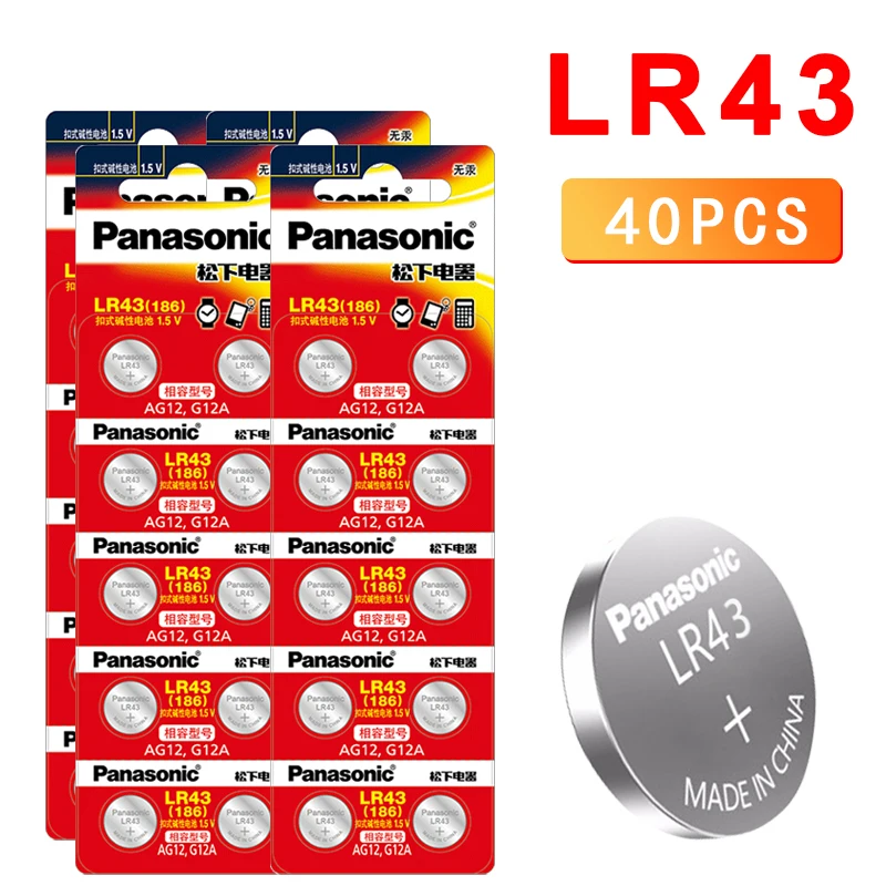 

40 шт. Panasonic 186 1,5 в 0% Hg щелочные батареи AG12 LR43 G12A 186 для часов игрушек калькулятор электронные весы с дистанционным управлением