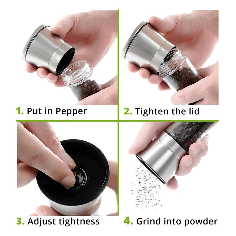 2 шт. мельница для перца нержавеющая сталь ручная соли регулируемая специй с