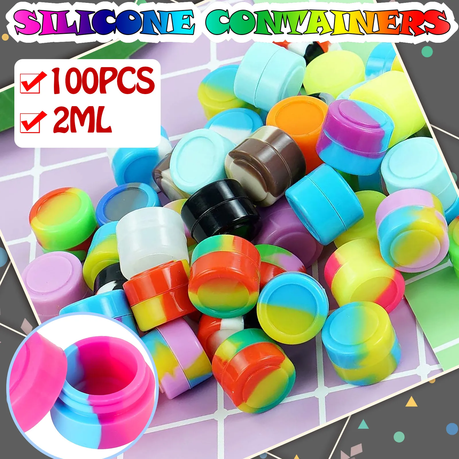 

100pcs 2ml Mini Round Non-stick Silicone Container For Wax Bho Oil Butane Vaporizer Silicon Jars Dab Wax Container Wax Jars