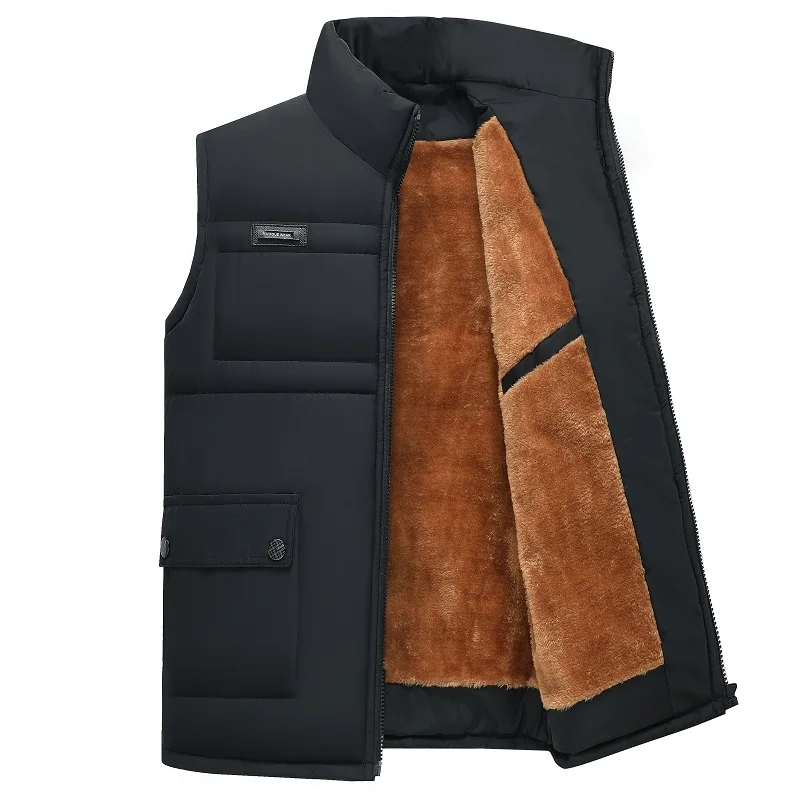 Black Two Fletiter Мужские Пуховые жилеты, зимние куртки, жилет, мужская мода, без рукавов, на молнии, пальто, сохраняющее тепло, плюс размер 4xl - Цвет: Black Two
