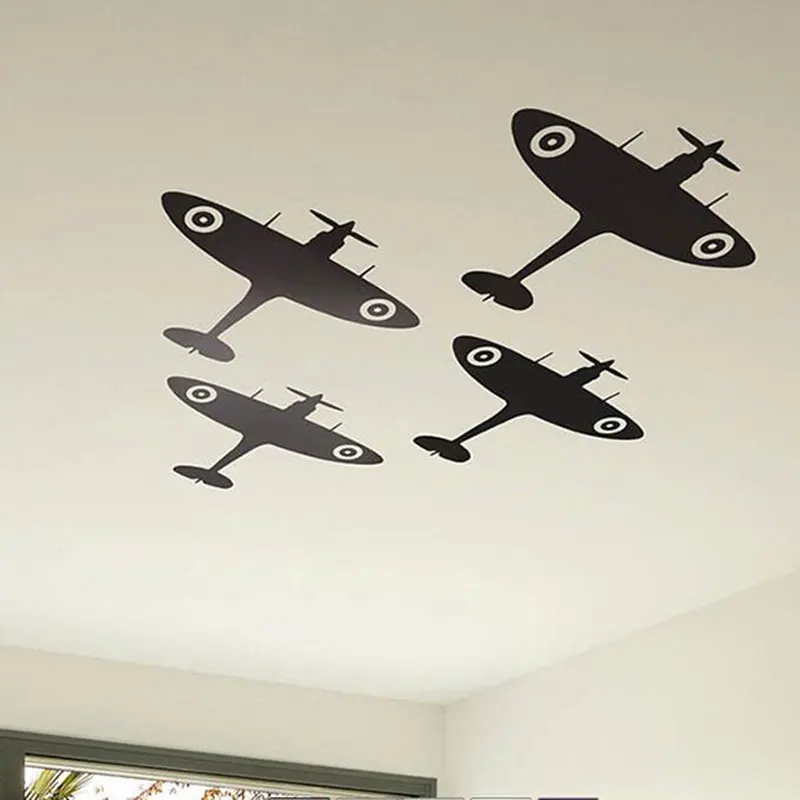 

Spitfire Airplane Ceiling Wall Sticker Baby Nursery Kids Room Cartoon Fighter Military Wall Decal Bedroom Vinyl Decor Mural A460
