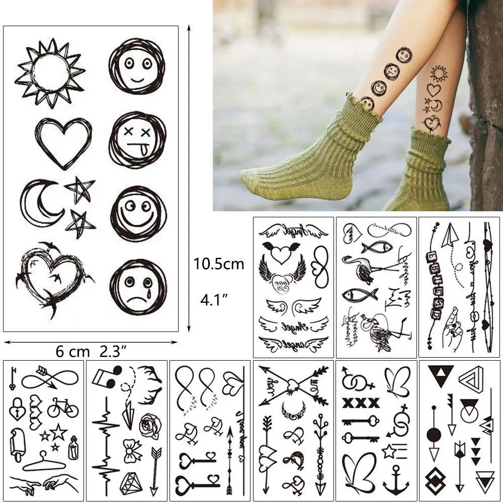 30 Sheets Waterproof Black Tiny Tattoo Feather Women Body Hand Art Drawing Temporary Tattoo Stickers Men Finger Words Tatto Face images - 4