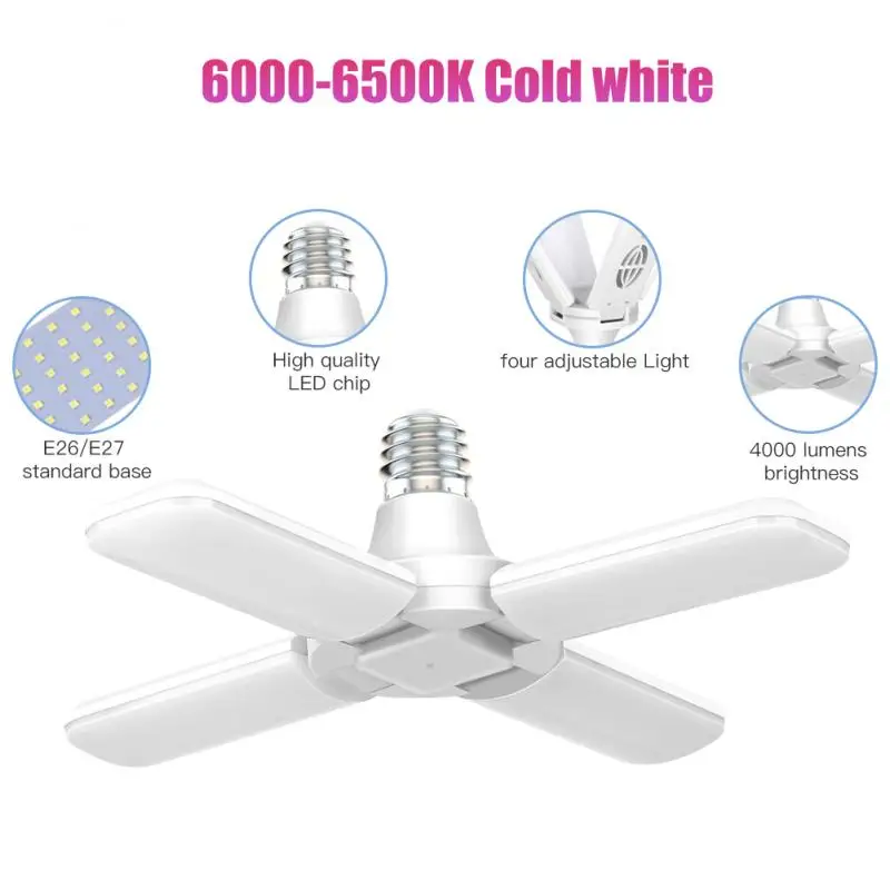 

1pc Led Garage Lights Super Bright Foldable Fan Blade Lampada Led Light Bulb 30W 40W 220V For Garage Ceiling Deformable Light