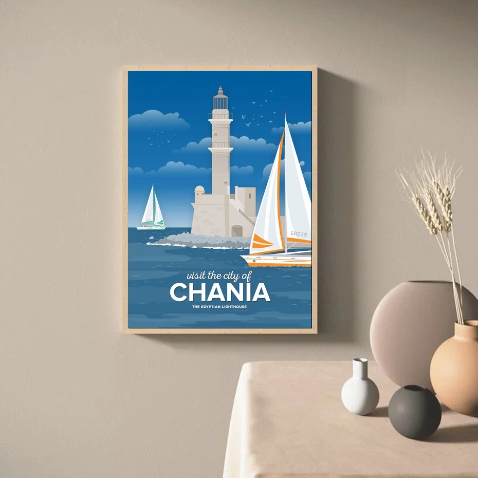 

Chania Lighthouse travel abstract map CANVAS POSTER