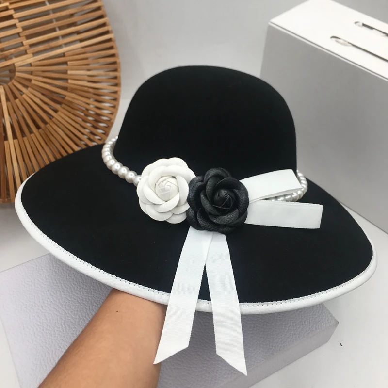 

female British socialite qiu dong dome French Hepburn wind restoring ancient ways wool basin fisherman cap bucket hats