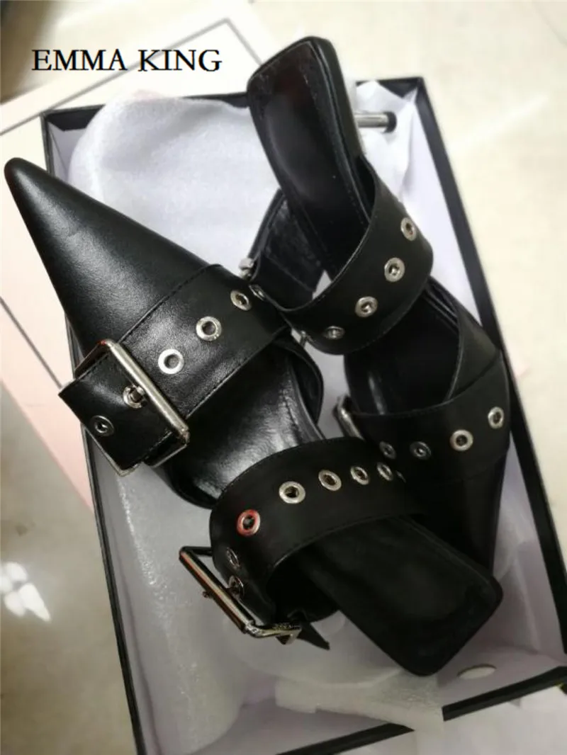 

Women Brand Metal High Heel Ankle Boots Buckle Strap Cut Out Sandal Shoes Grommet Punk Boots Black Sexy Runway Shoes Women 2020