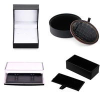 high end mens french shirt cuff box black square round leather flannel jewelry box birthday party gift box