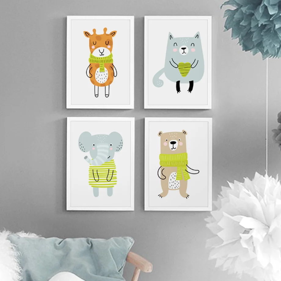Llama Fox Giraffe Hedgehog Elephant Wall Art Canvas Painting Nordic Posters And Prints Animal Pictures Baby Kids Room Decor | Дом и сад
