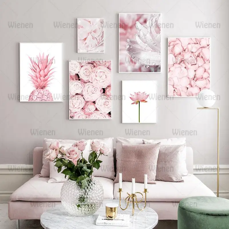 

Canvas Painting Simple Nordic Style Sheet Pineapple Rose Lotus Wall Spray Painting Hanging Oil Painting Wall Art Canvas Painting