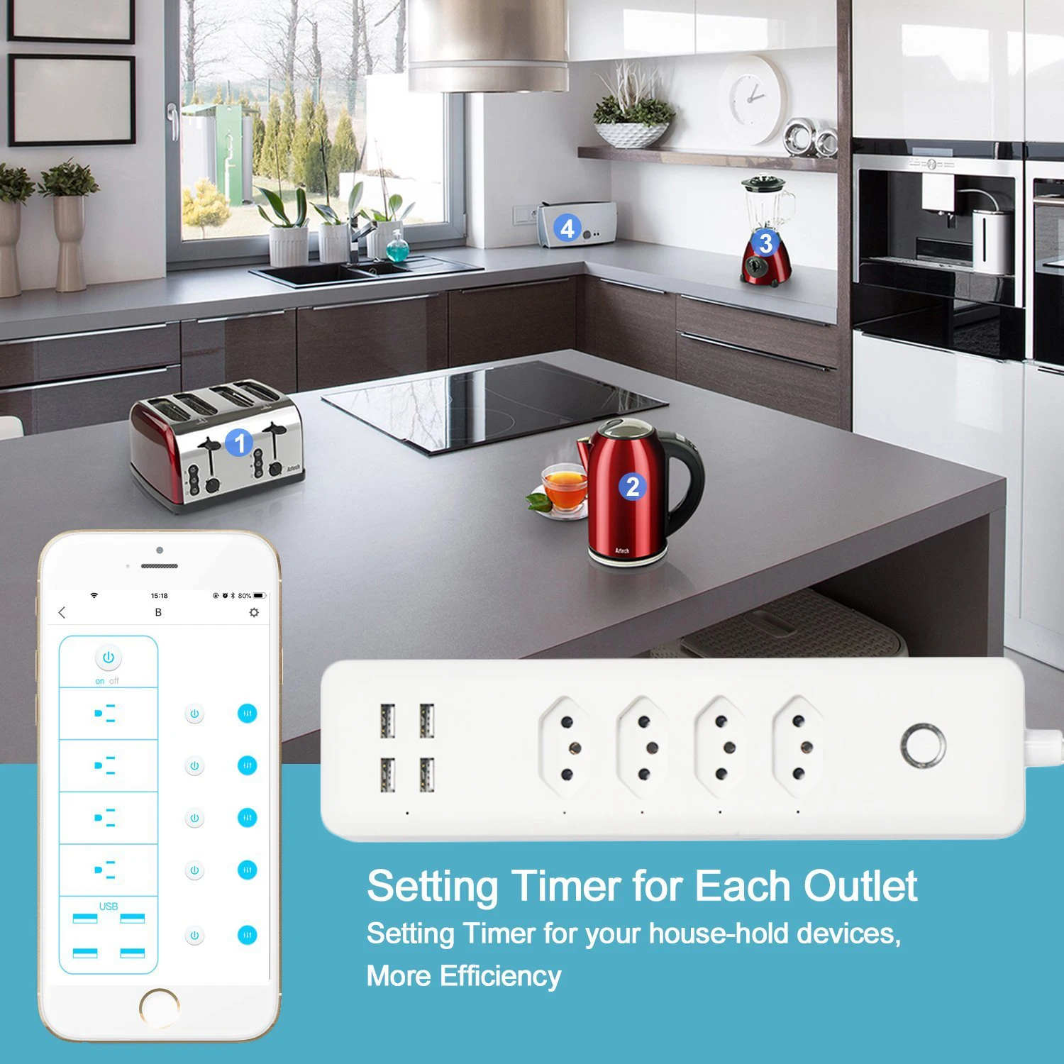 Brasil Smart Regua de Energia Wi-Fi розетка с 4 вилками и usb-портами розетки таймера работает Alexa