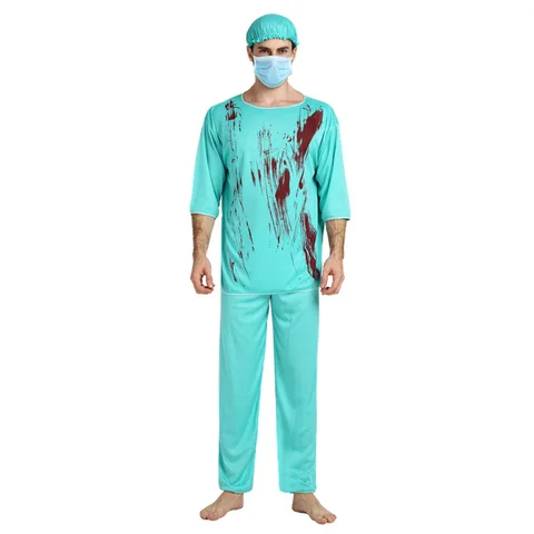 Страшный костюм врача медсестры с ложной кровью для Хэллоуина вечерние НКИ Мужчины Женщины Мужчины хирургия косплей костюмы