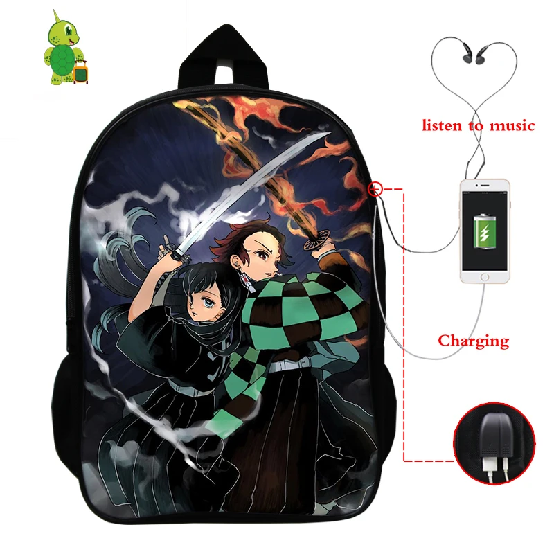 Demon Slayer: Kimetsu No Yaiba рюкзак USB зарядка Рюкзак для ноутбука аниме школьные сумки для подростков мальчик девочка путешествия рюкзак