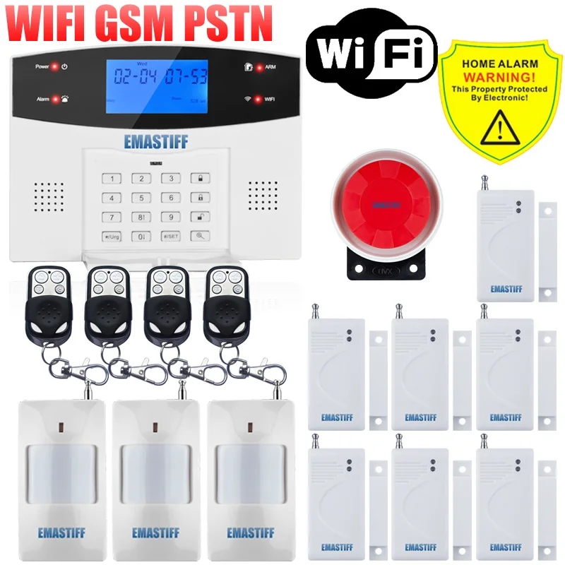 IOS Android приложение проводной беспроводной домашней безопасности ЖК PSTN wifi GSM сигнализация домофон пульт дистанционного управления Автонабор сирена датчик комплект - Цвет: G2BW WIFI Bundle J