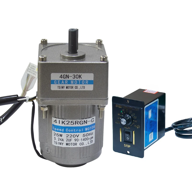 

220V AC Gear Motor Set with Speed Controller 25W 7.5-450Rpm Adjust Single-phase Motor Micro AC Gear Motor with 4GN Gearbox