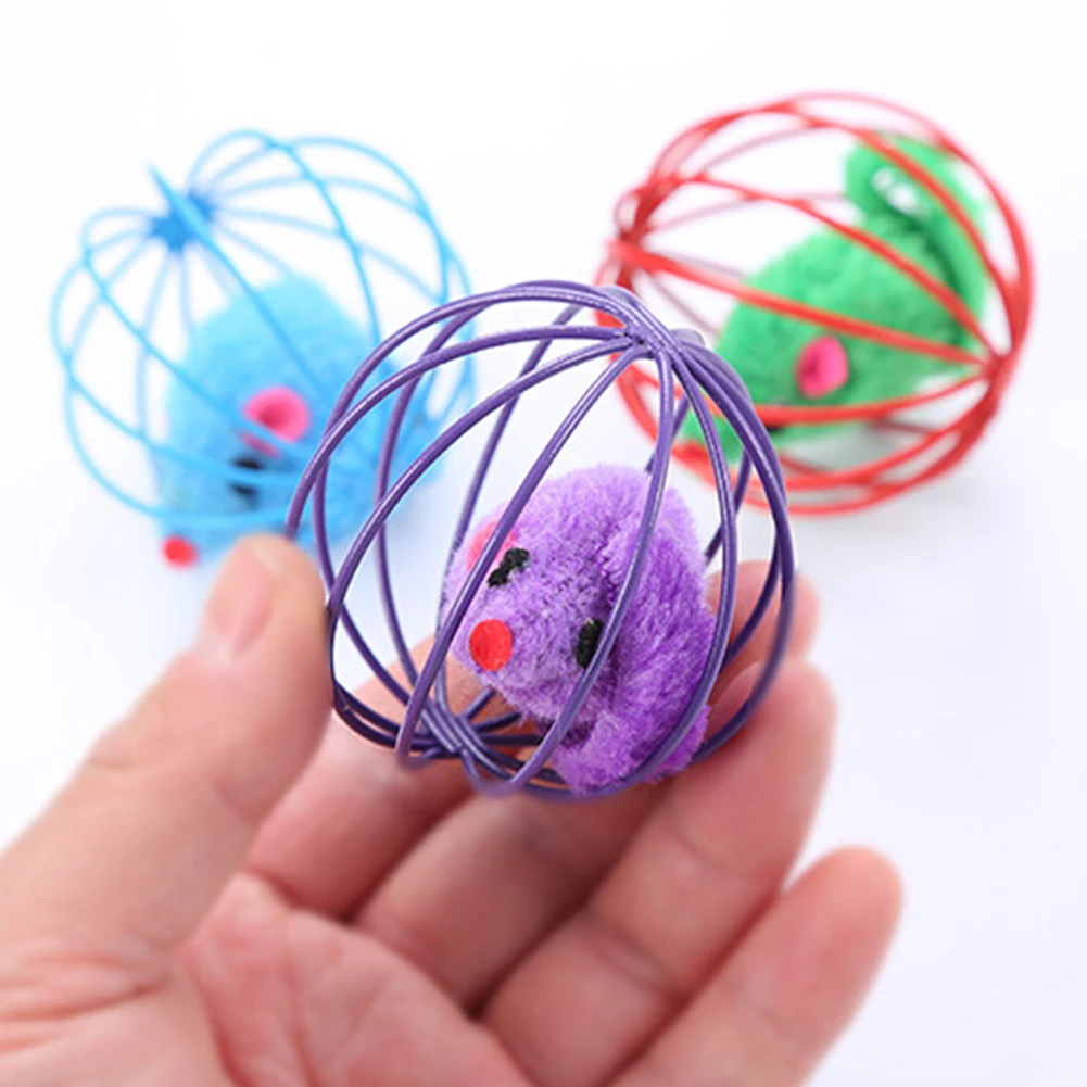 

2020 Cute Plush Mouse in Cage Squeaky Ball Cat Kitten Interactive Toy Ball Training Teaser Toy Pet Supplies Product