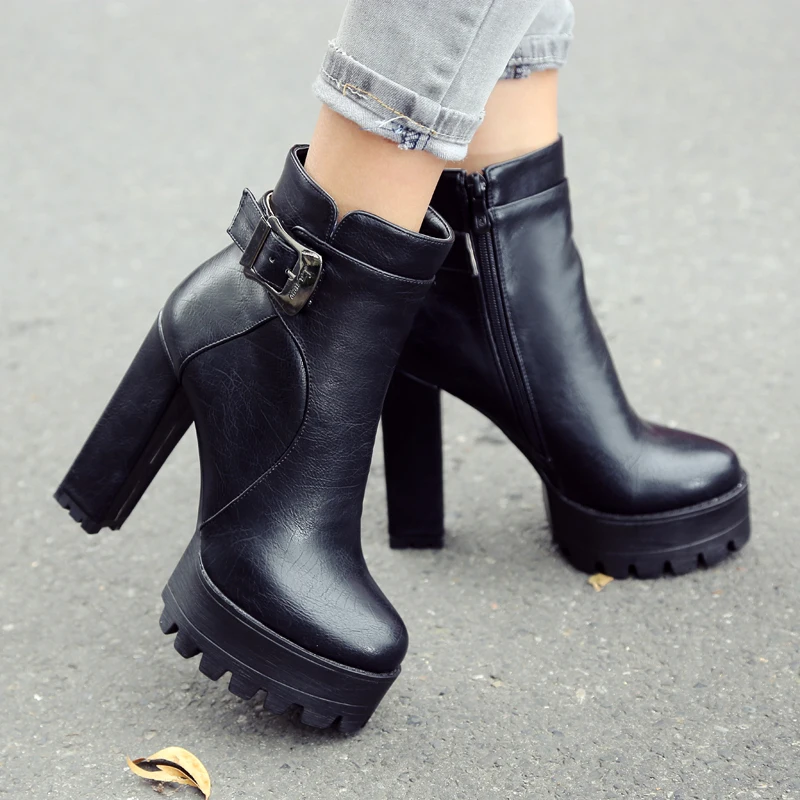 

LDHZXC Wholesale Women Boots Platform Rubber Sole Ladies Party Shoes Plus Size Black High Heels Zipper Black Brown Boots