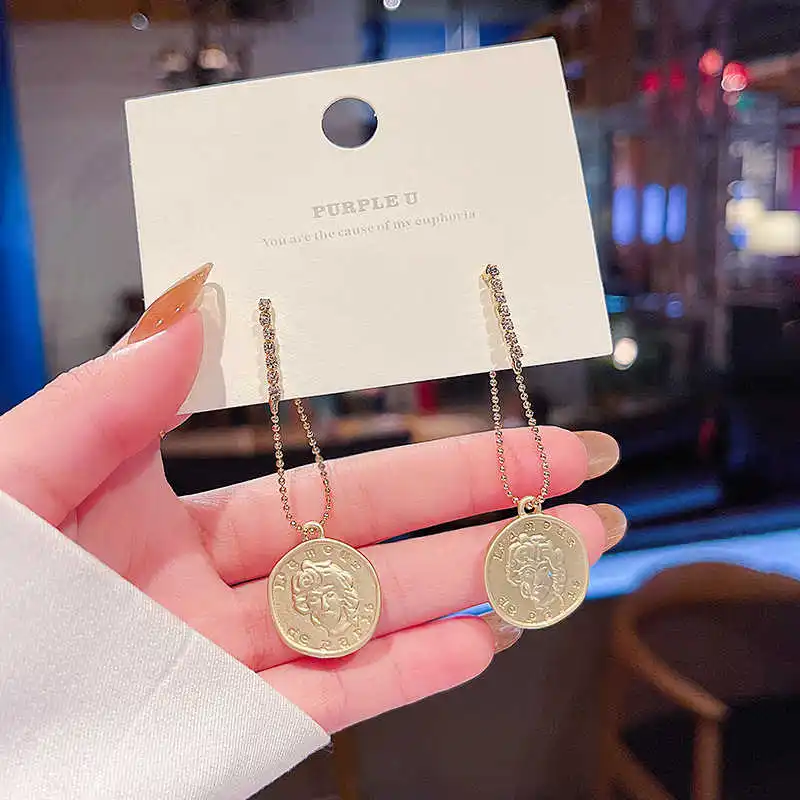 

S925 silver needle long personalized Circle Earrings women's simple fashion earrings