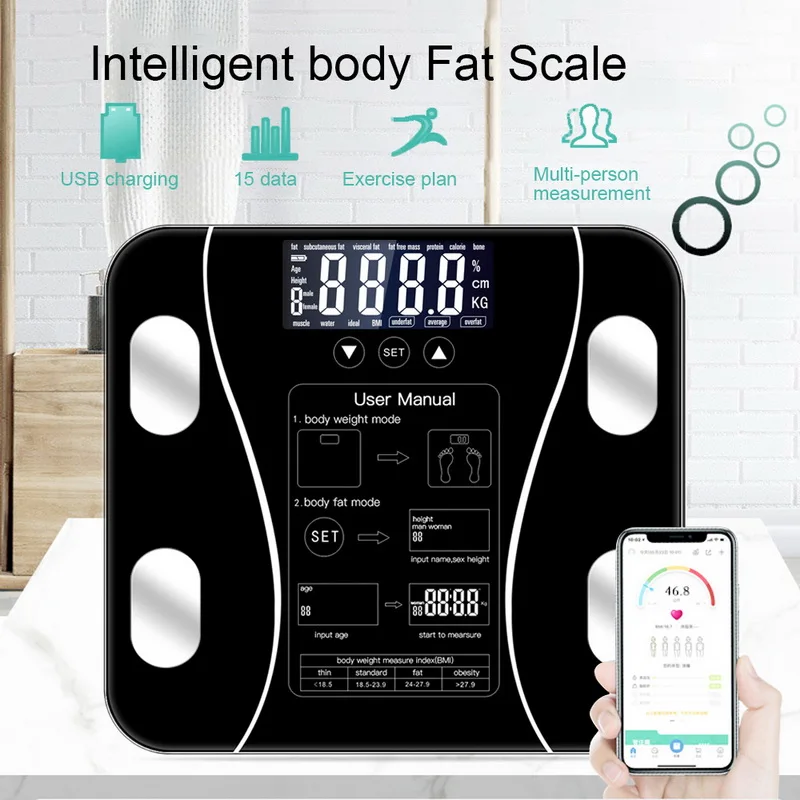 1Pc Smart Body Fat Scale Floor Scientific Electronic LED Digital Weight Measuring Balance Bluetooth APP Android Or IOS | Дом и сад
