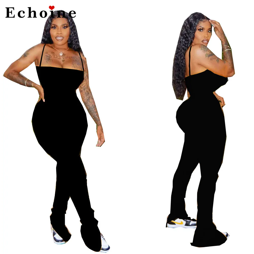 

Women Elegant Sexy Pleated Micro-Flare Spaghetti Straps Backless Jumpsuit Onesies Romper Combinaison Femme Overall Long Playsuit