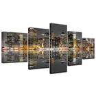 5 панелей, HD печатные небоскребы, шумные береговые метрополисы, ночной вид, современные постеры, художественная живопись для украшения дома, гостиной