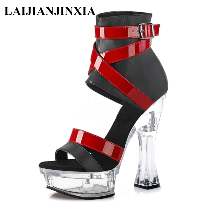 

Mix Color Peep Toe Clear Heel 14cm High Heeled Shoes Nightclub Pole Dancing Dress Shoes Open Toe Sexy Novelty Elegant Shoes