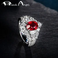 black angel 2021 new nobility 925 silver ruby ring inlaid pave geometric red gemstone for women party temperament jewelry gift