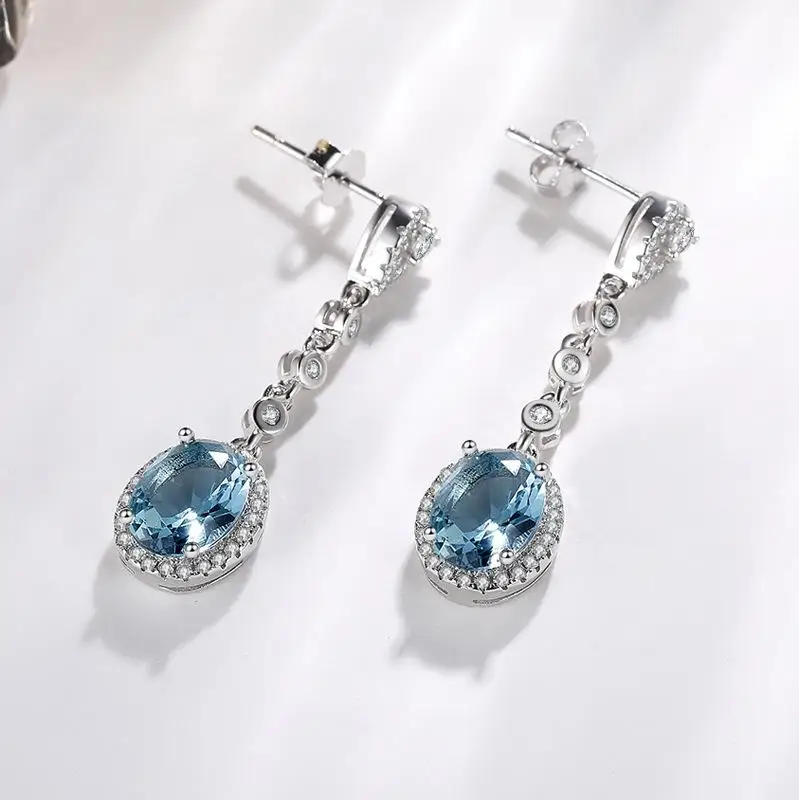 

925 silver sapphire topaz earrings for women 2020 gemstone drop earrings fashion jewelry for wedding party Christmas gifts